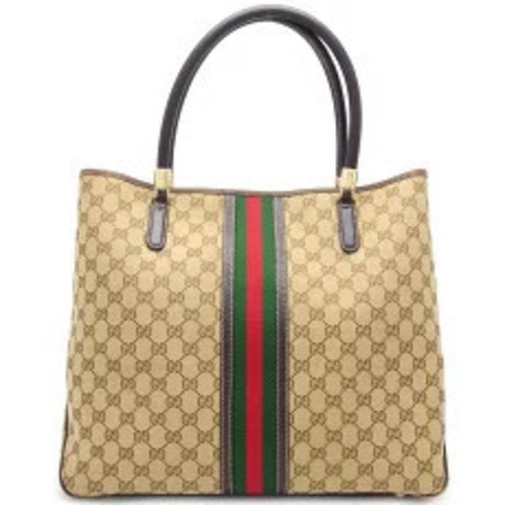 Gucci Tote Bag GG Canvas Leather Brown Dark